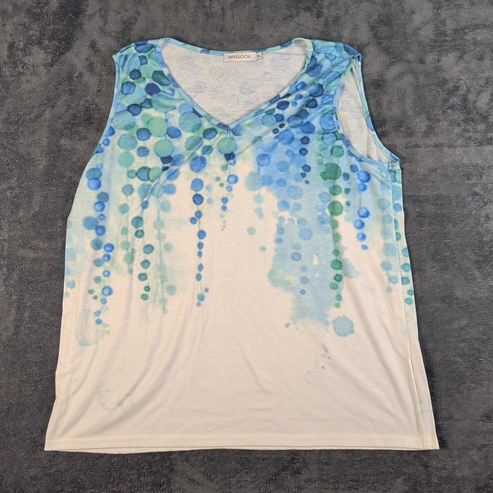 Misslook tank top Blue/Green Vneck Tie-dye sz 3XL Casual Work Beach  Travel